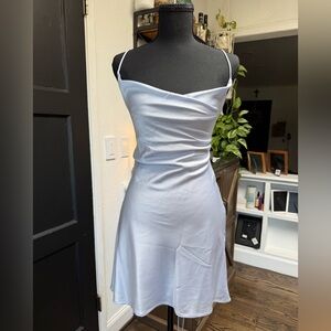 Satin Slip Dress in Light Blue